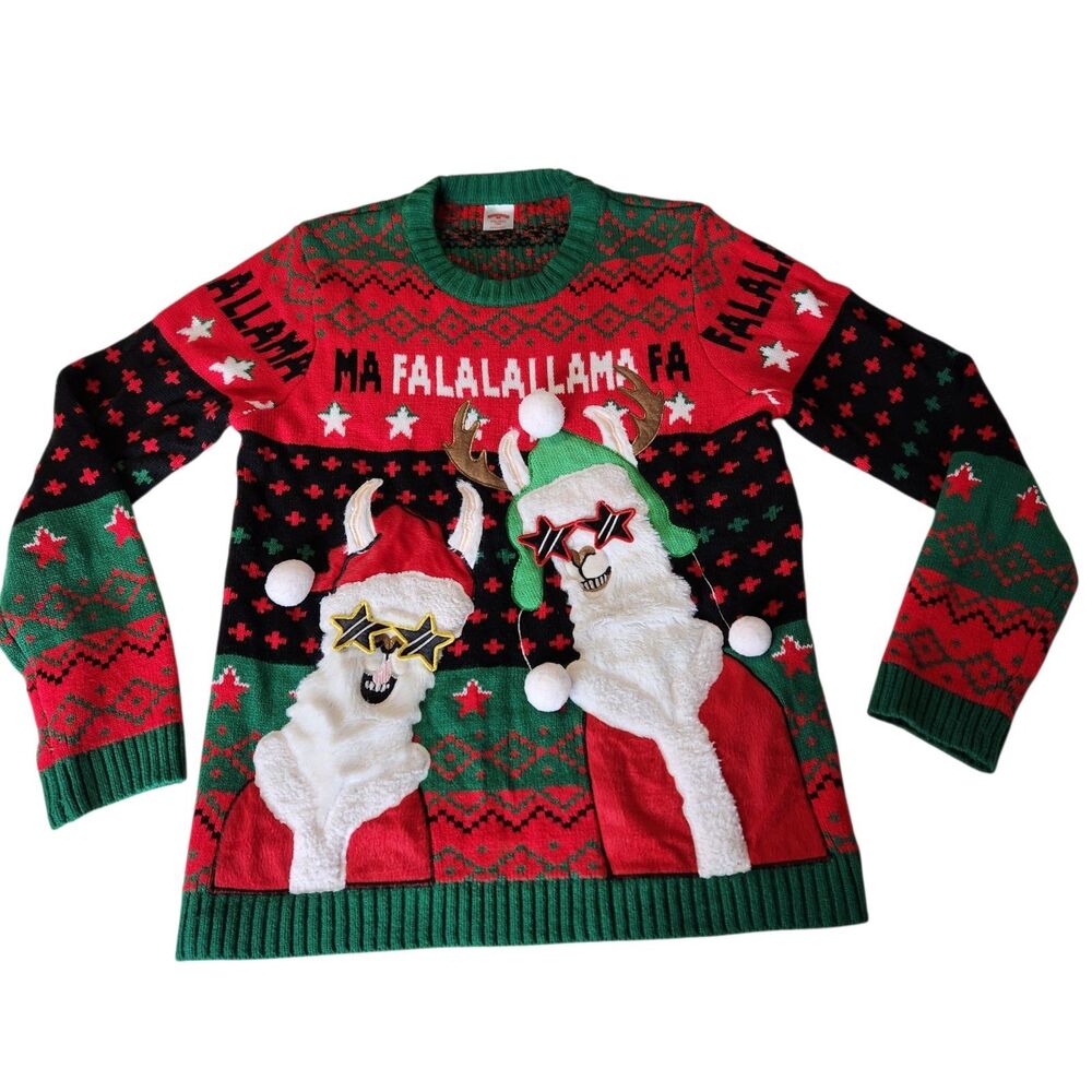 Holiday Time Womens Ugly Christmas Sweater Embroidered Llamas Size XXL